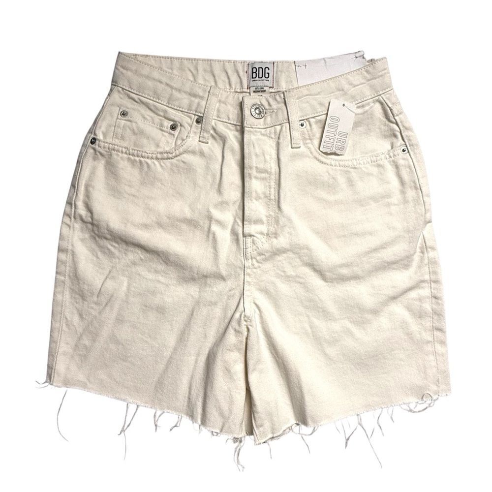 BDG Urban Outfitters 90s Long Inseam Denim Shorts 28 Raw Hem NWT Minimalist